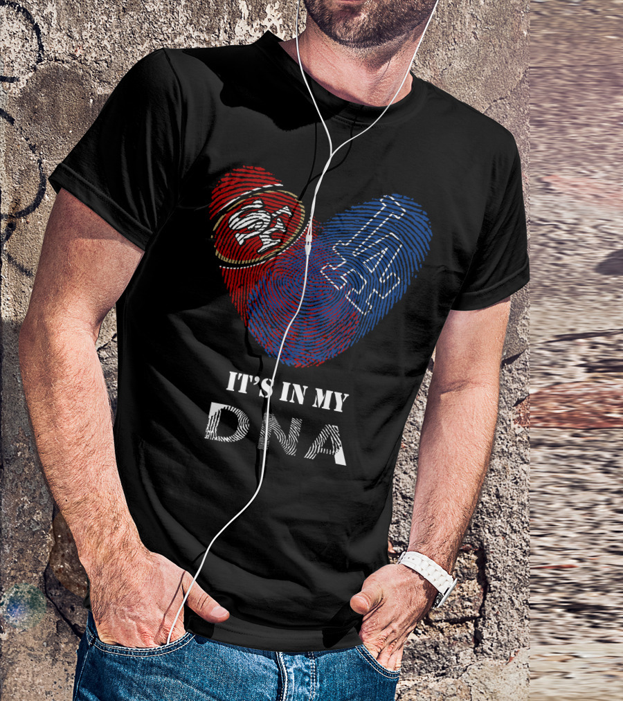 49Ers Dodgers SF LA Heart Fingerprint DNA T-Shirt