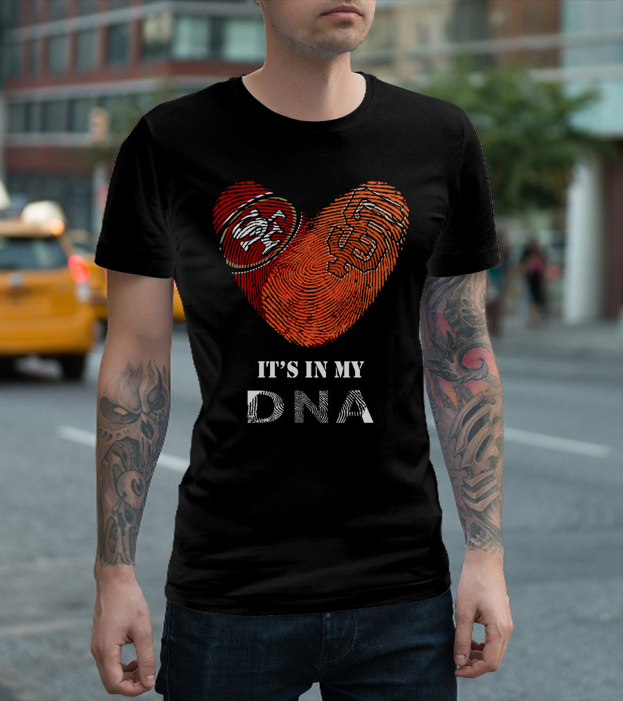 49ers Giants Heart Fingerprint DNA T-Shirt