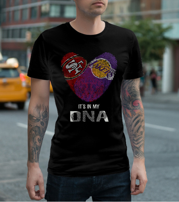 49Ers Lakers Heart Fingerprint It's In My DNA T-Shirt