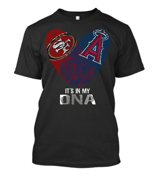 49Ers SF Logo And Los Angeles Angels DNA Fingerprint Heart T-Shirt