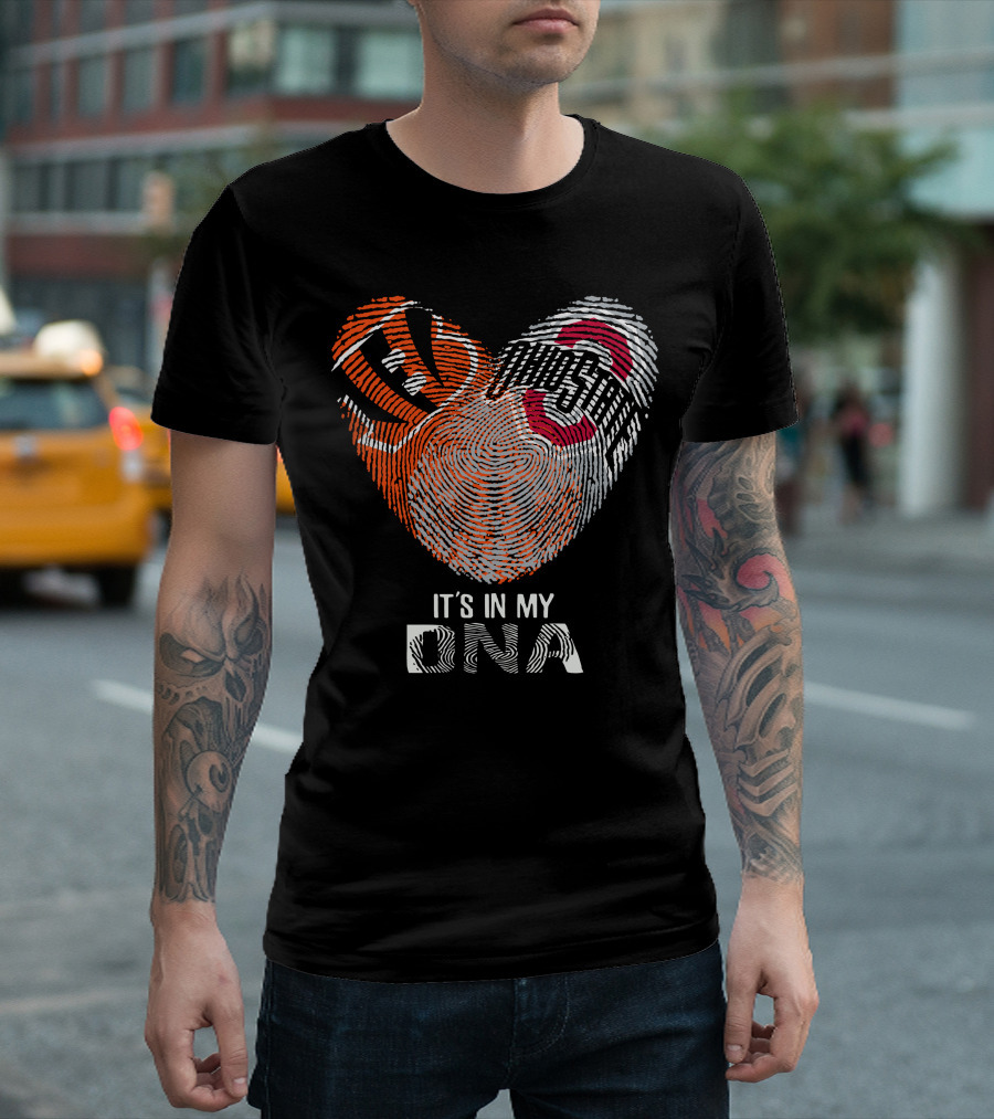 Bengals Ohio State Fingerprint Heart It's In My Dna T-Shirt