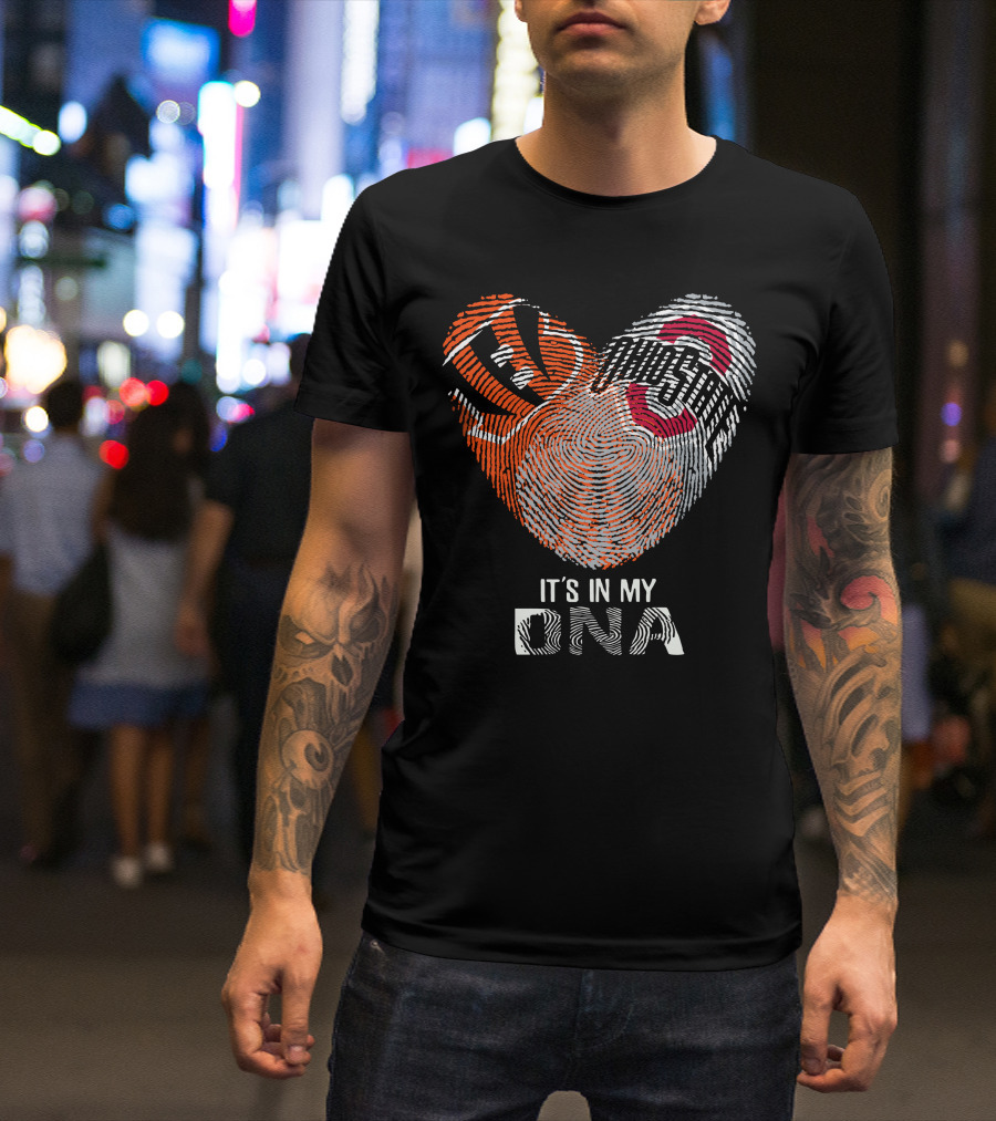 Bengals Ohio State Fingerprint Heart It's In My Dna T-Shirt