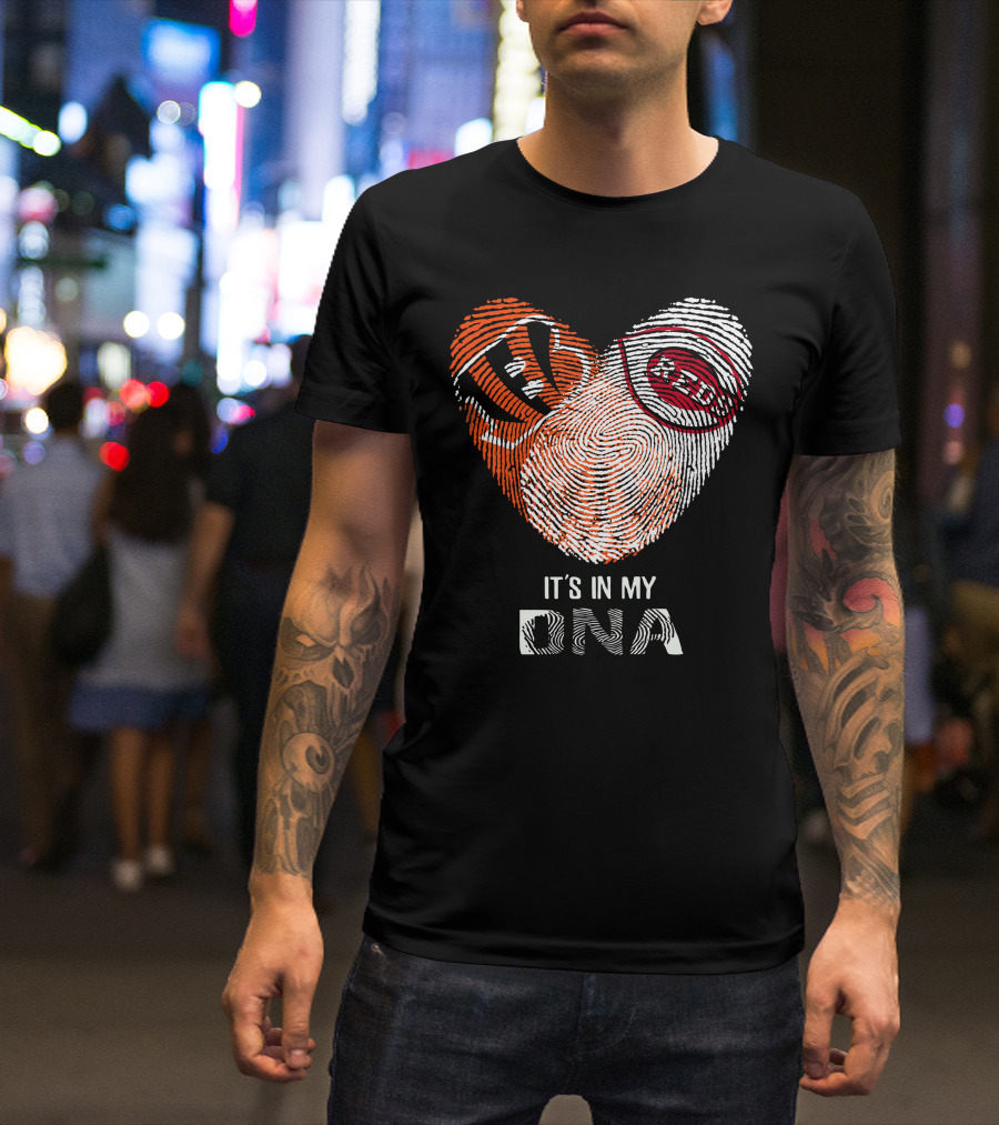 Bengals Reds Fingerprint Heart It's In My DNA T-Shirt