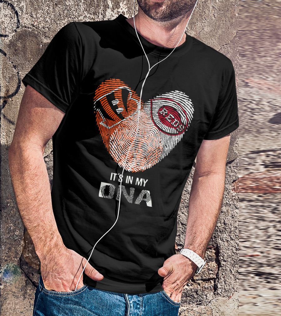 Bengals Reds Fingerprint Heart It's In My DNA T-Shirt