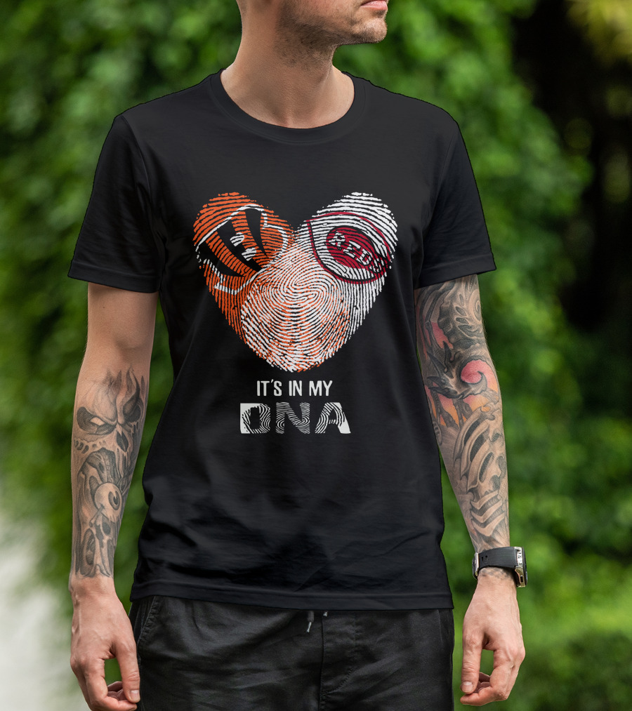 Bengals Reds Fingerprint Heart It's In My DNA T-Shirt