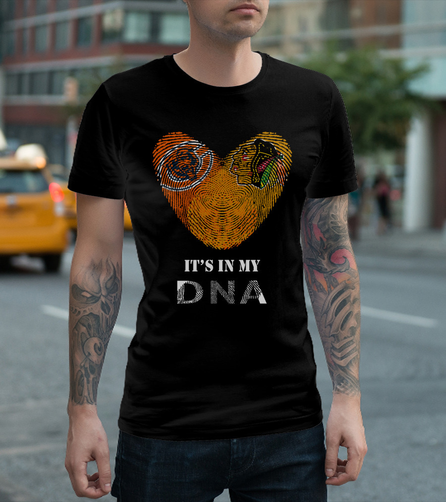 Chicago Bears Blackhawks It's In My Dna Fingerprint Heart T-Shirt
