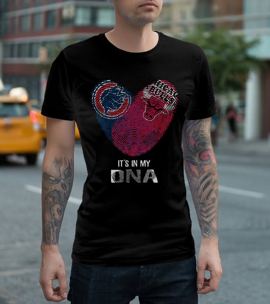 Chicago Cubs Bulls It's in My DNA Fingerprint Heart T-Shirt