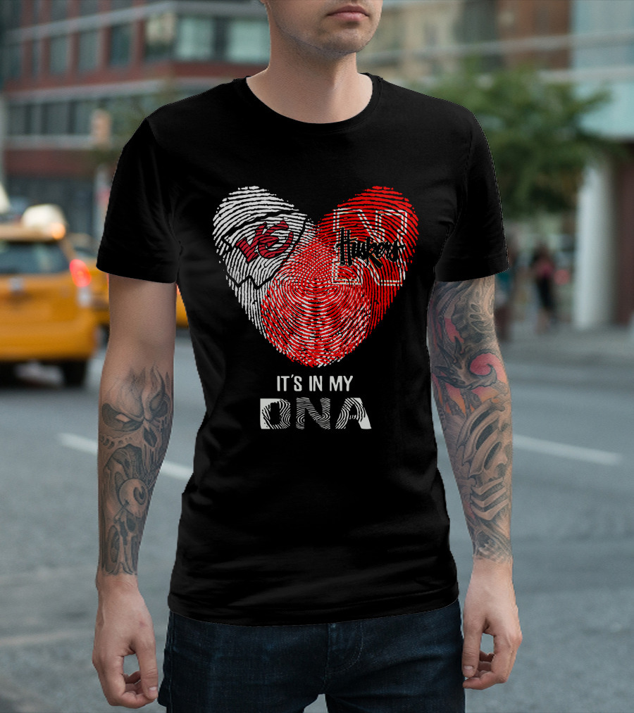 Chiefs Huskers Fingerprint Heart It's In My Dna T-Shirt