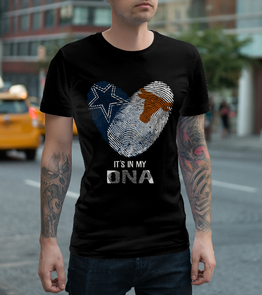 Cowboys Longhorns It's In My DNA Fingerprint Heart T-Shirt