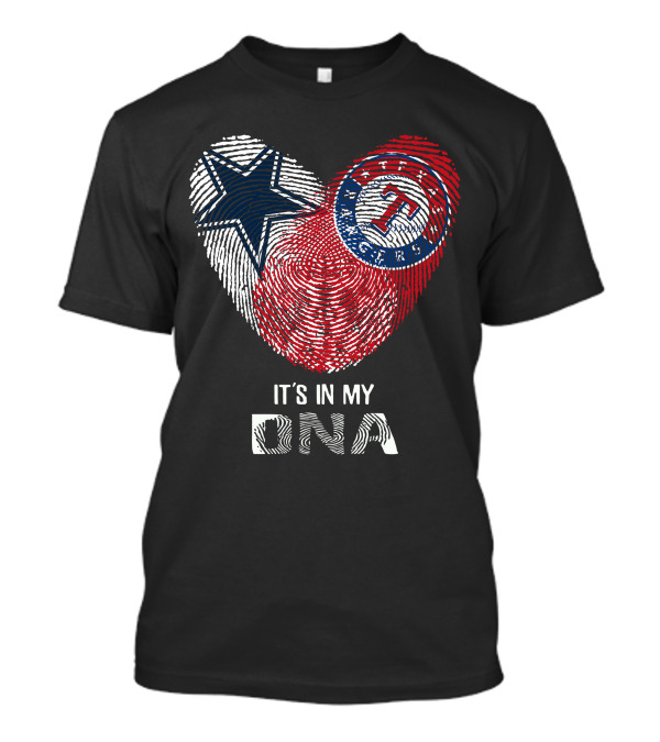 Cowboys Rangers It's In My DNA Fingerprint Heart With Star And Baseball T-Shirt