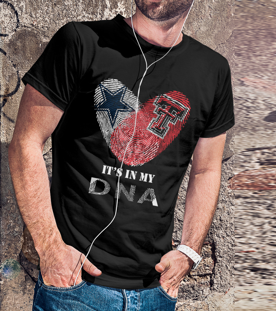 Cowboys Texas Tech Fingerprint Heart It's In My Dna T-Shirt