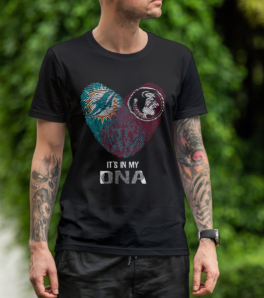 Dolphins Seminoles It's In My DNA Fingerprint Heart T-Shirt