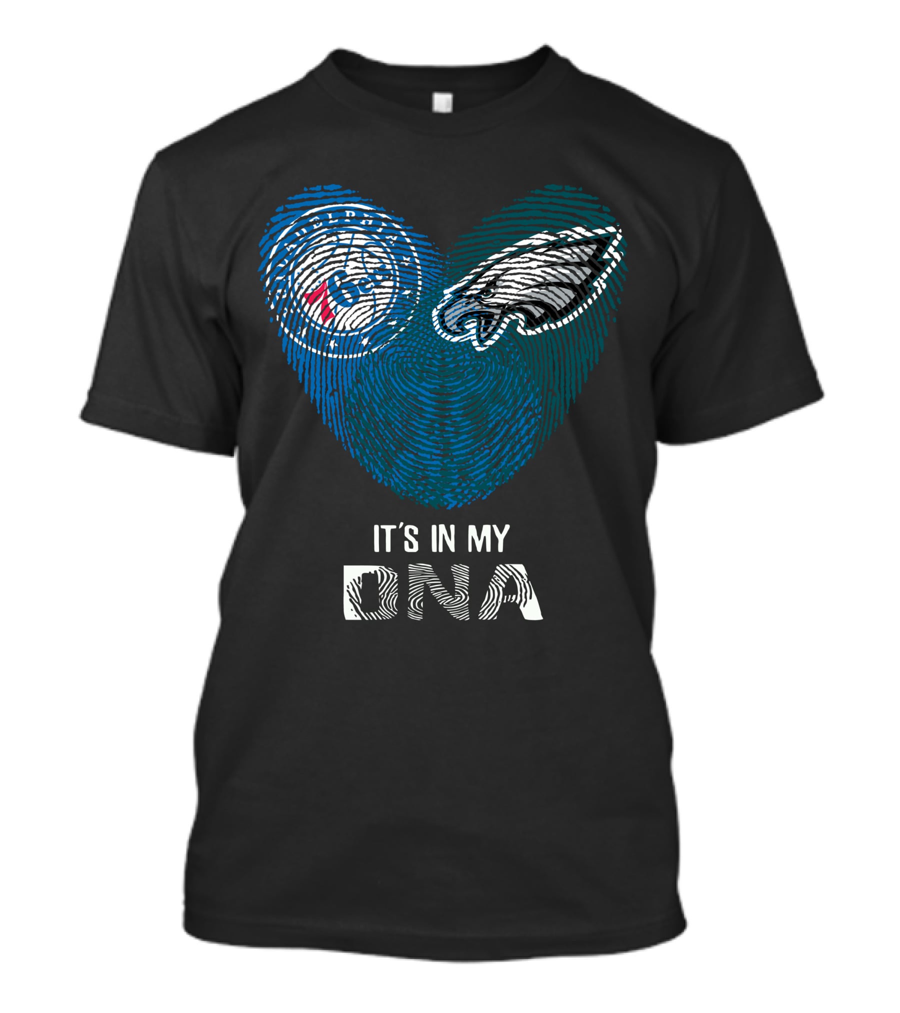 Eagles 76Ers It's In My DNA Fingerprint Heart T-Shirt