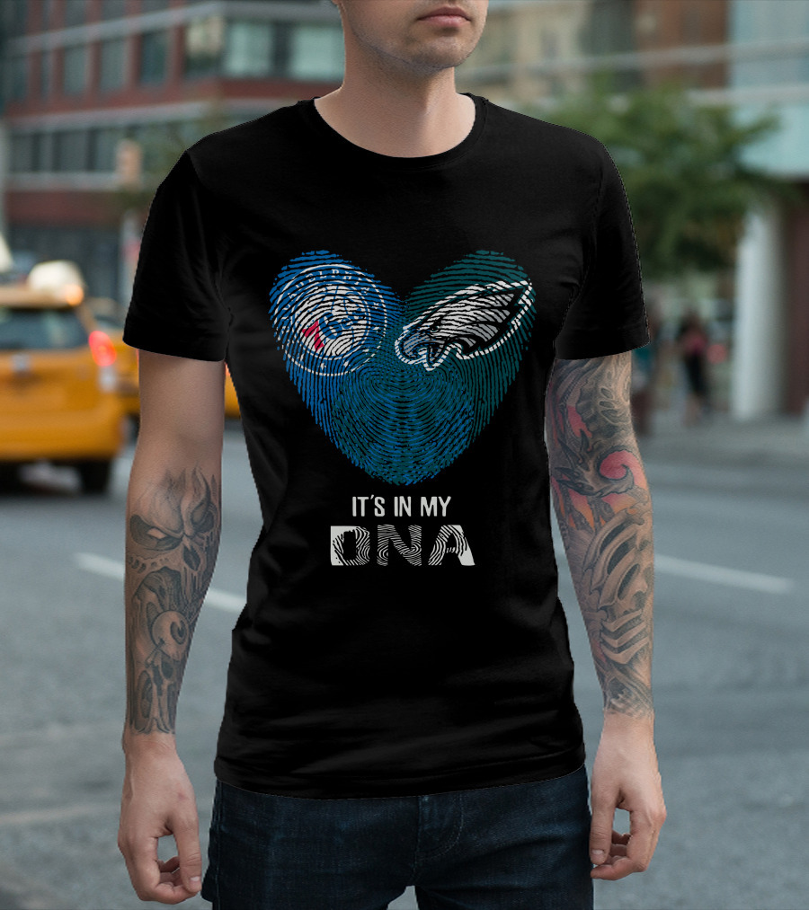 Eagles 76Ers It's In My DNA Fingerprint Heart T-Shirt