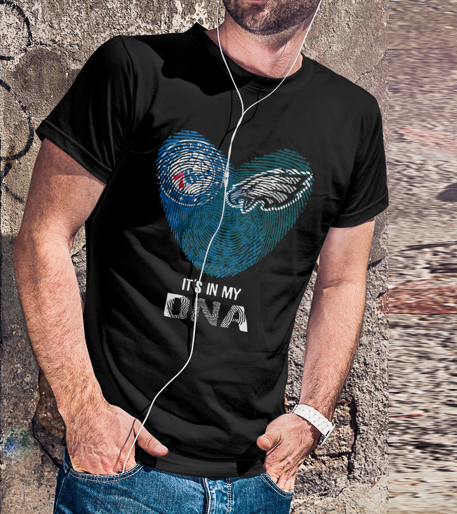 Eagles 76Ers It's In My DNA Fingerprint Heart T-Shirt