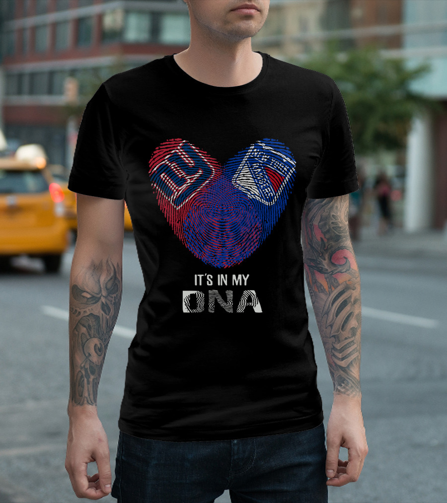 Giants Rangers It's In My DNA Heart Fingerprint T-Shirt