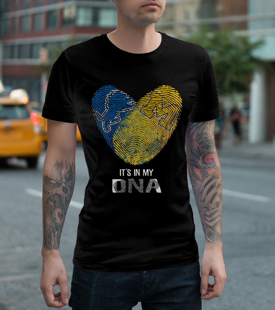 Lions Michigan Wolverines Heart Shaped Fingerprint It's In My Dna T-Shirt