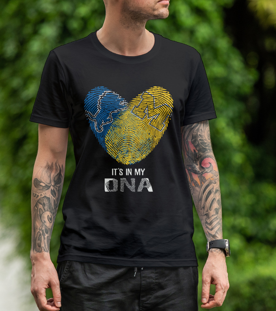 Lions Michigan Wolverines Heart Shaped Fingerprint It's In My Dna T-Shirt
