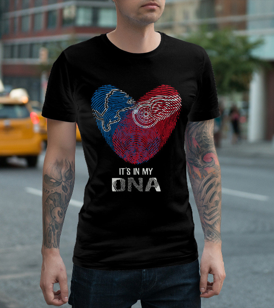 Lions Red Wings Heart Shaped Dna Fingerprint It's In My Dna T-Shirt