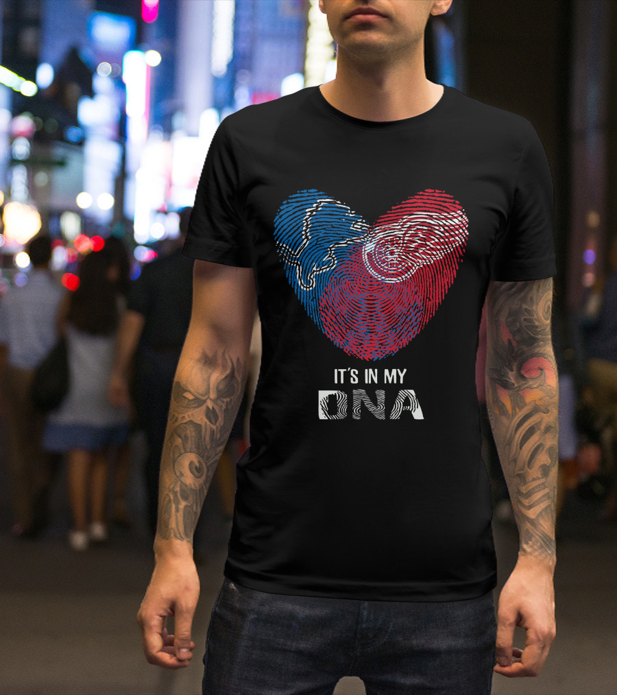 Lions Red Wings Heart Shaped Dna Fingerprint It's In My Dna T-Shirt