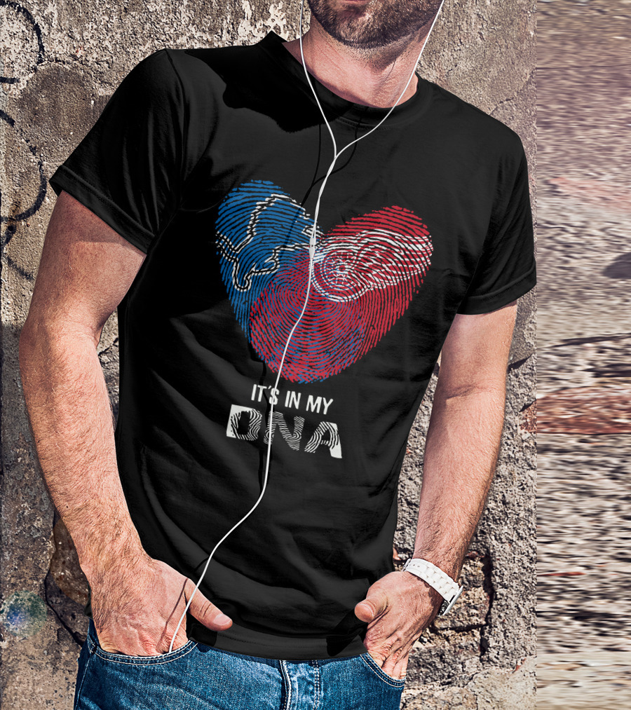 Lions Red Wings Heart Shaped Dna Fingerprint It's In My Dna T-Shirt
