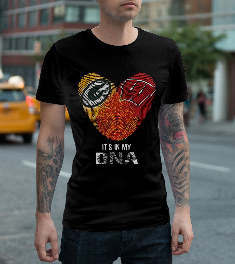 Packers Badgers Heart Fingerprint It's In My DNA T-Shirt