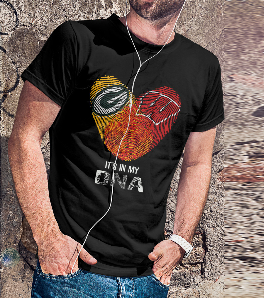 Packers Badgers Heart Fingerprint It's In My DNA T-Shirt