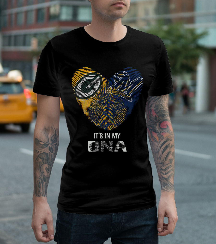 Packers Brewers Heart Fingerprint It's In My DNA T-Shirt