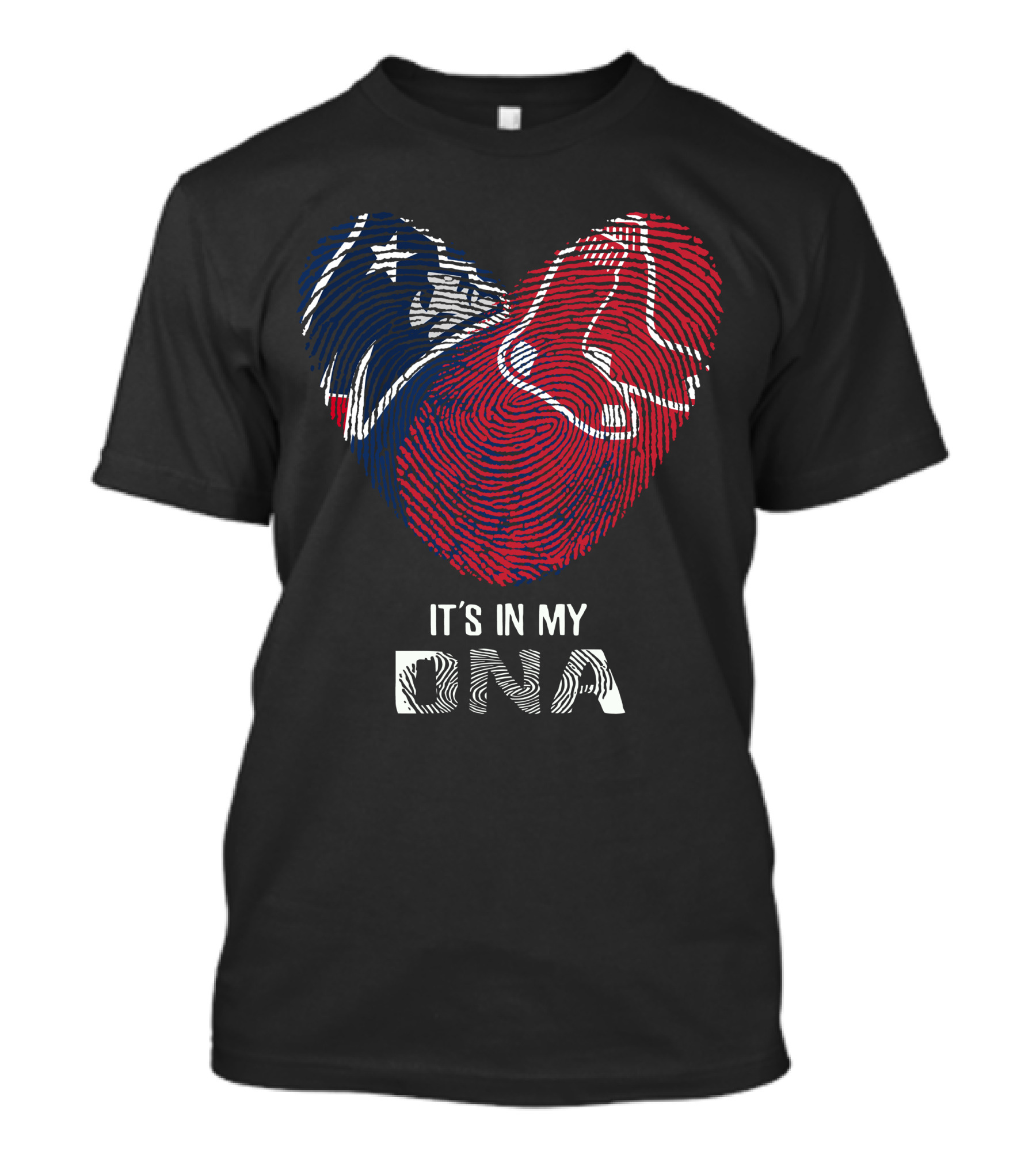 Patriots Redsoxs It's In My DNA Heart Fingerprint Patriots Logo Red Sox T-Shirt