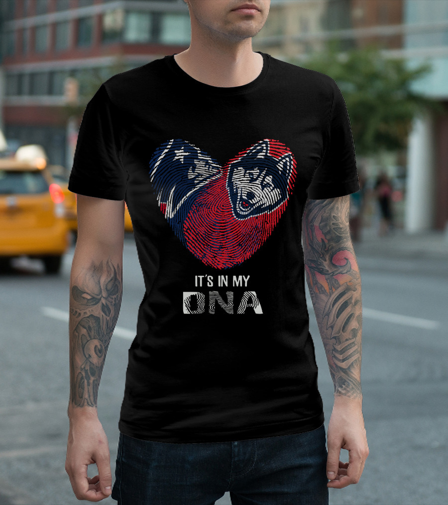 Patriots UConn Huskies Fingerprint Heart It's In My DNA T-Shirt