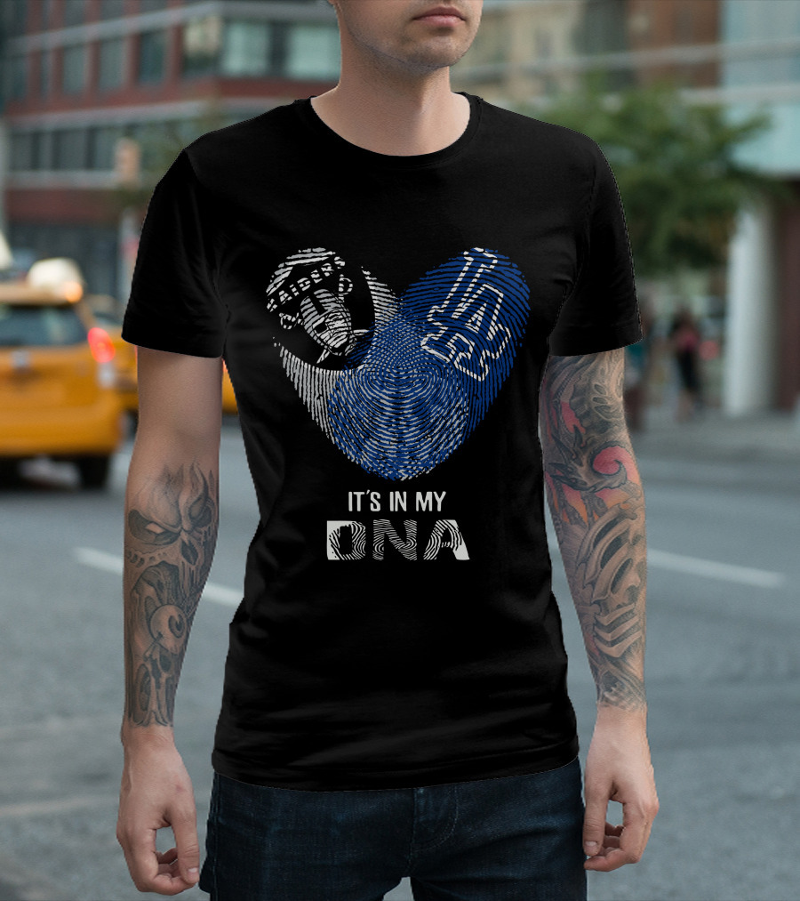 Raiders Dodgers It's In My Dna Emblem Fingerprint Style T-Shirt
