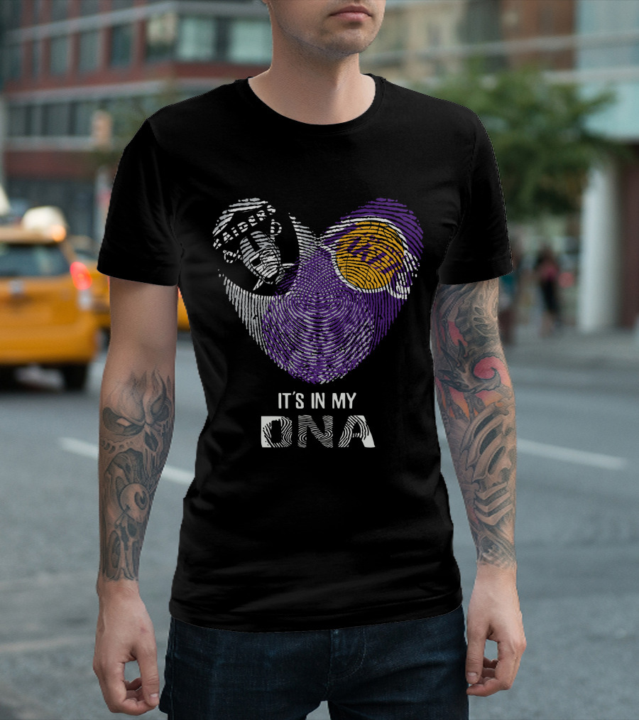 Raiders Lakers It's In My DNA Fingerprint Logo Combination T-Shirt