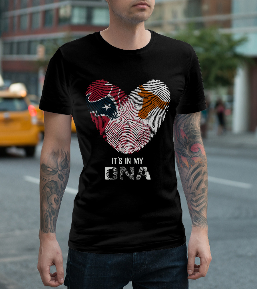 Texans Longhorns Fingerprint Heart It's In My DNA T-Shirt