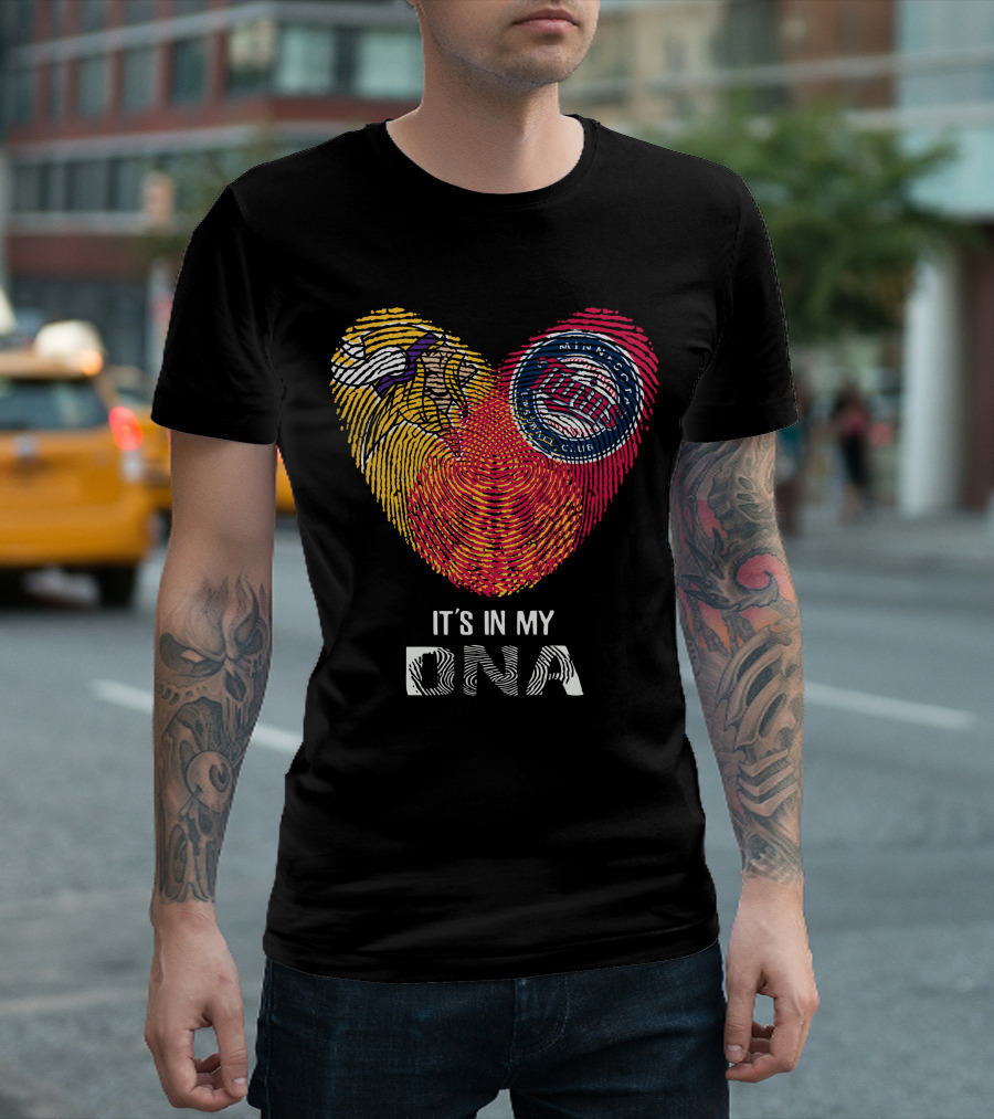 Vikings Twins It's In My DNA Heart Fingerprint T-Shirt