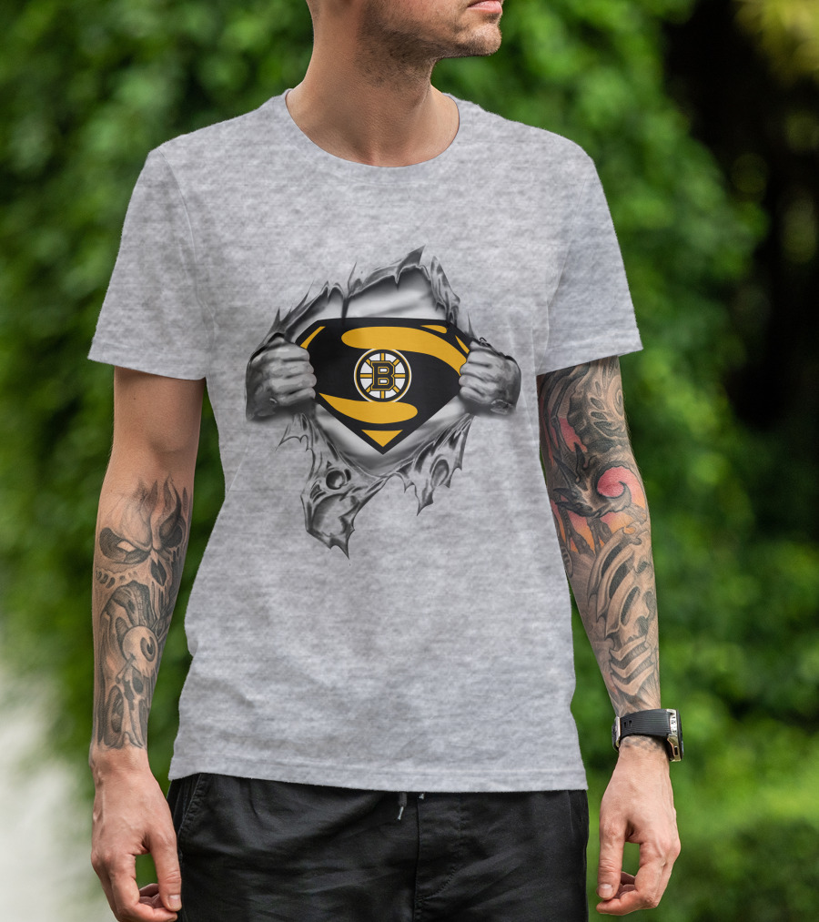 Boston Bruins Superman Logo Superhero Concept T-Shirt