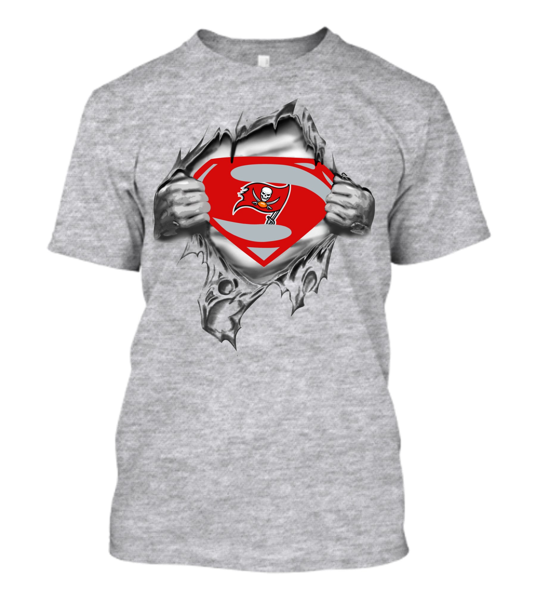 Superman Shield Buccaneers Pirate Logo Ripped Chest Effect T-Shirt