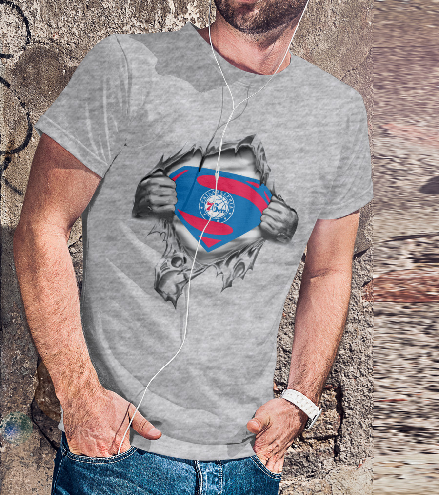 Philadelphia 76ers Superman Logo Torn Chest T-Shirt