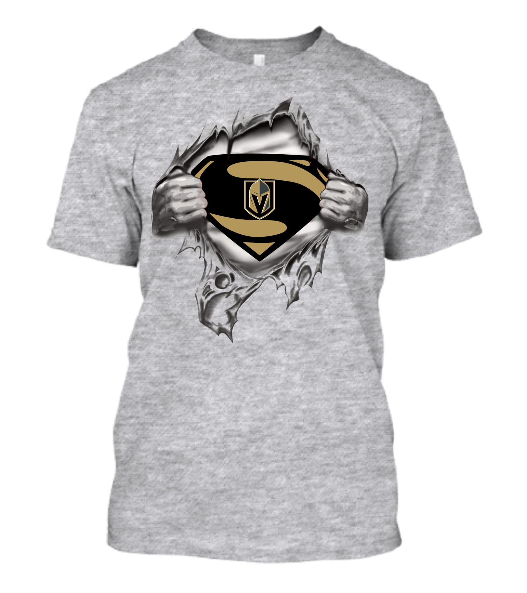 Vegas Golden Knights Superman Logo Emblem In Ripped Chest T-Shirt