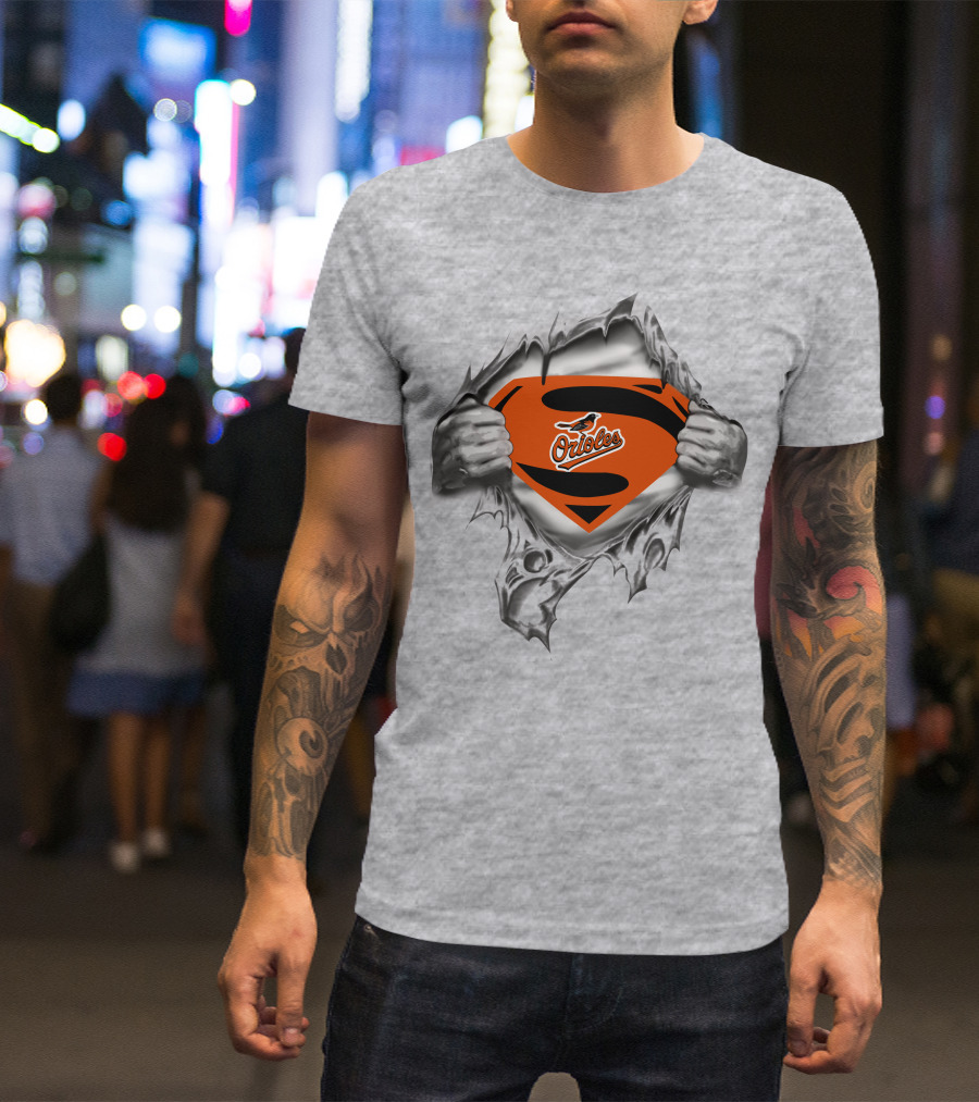 Baltimore Orioles Superman Logo Orioles Bird Crest Rip T-Shirt