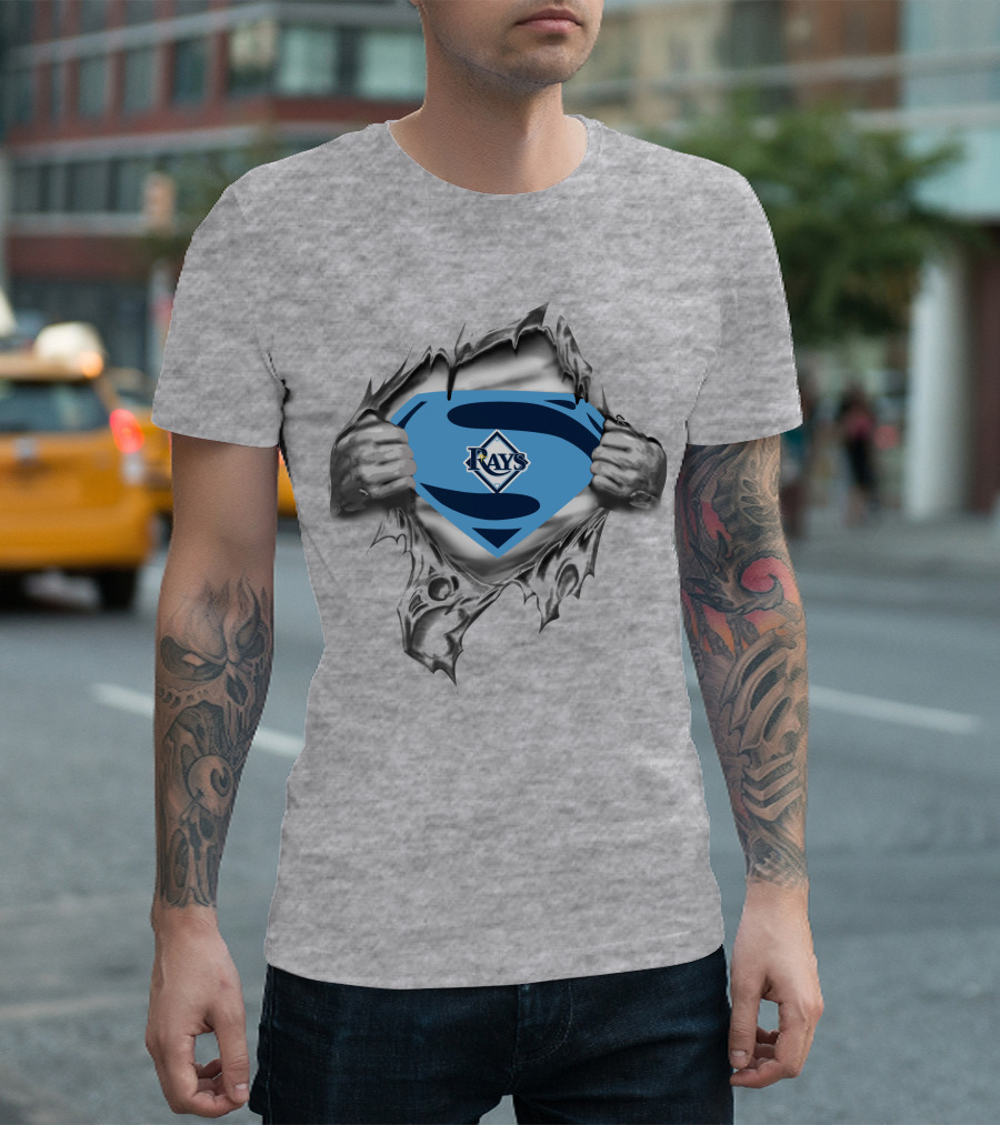 Rays Superman Symbol Logo Torn Chest T-Shirt