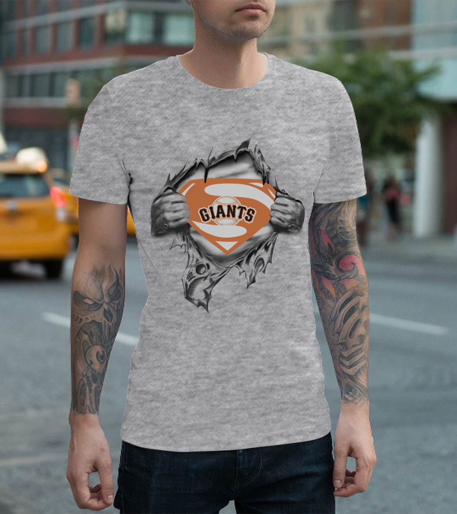 Giants Logo Inside Superman Suit Baseball T-Shirt