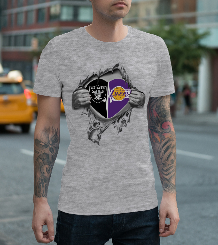 Raiders And Los Angeles Lakers Heartbeat Passion T-Shirt