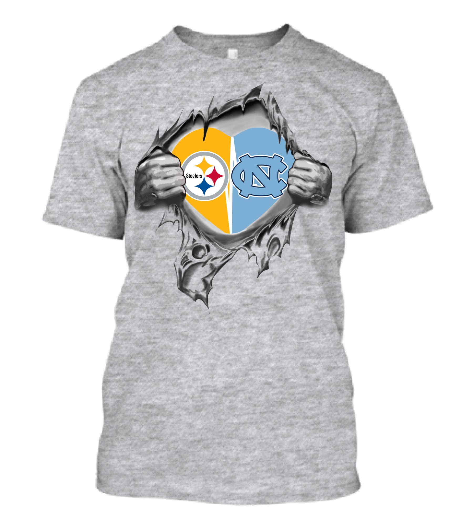 Steelers Nc Tar Heels Heart Rip Steelers Logo Tar Heels Nc T-Shirt