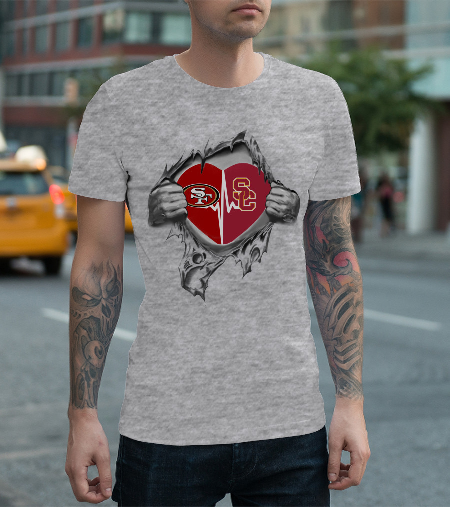 49ers USC Trojans Heartbeat Passion T-Shirt