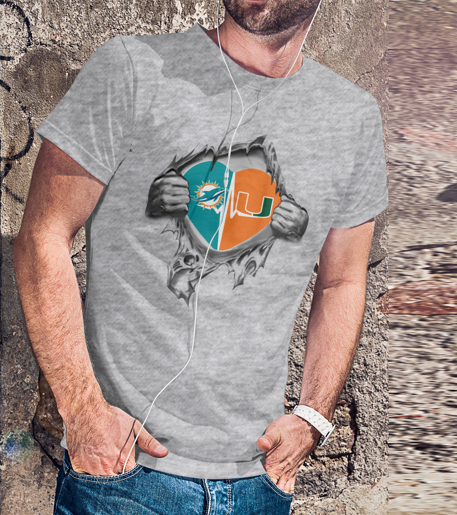 Miami Dolphins Hurricanes Heart Tearing T-Shirt