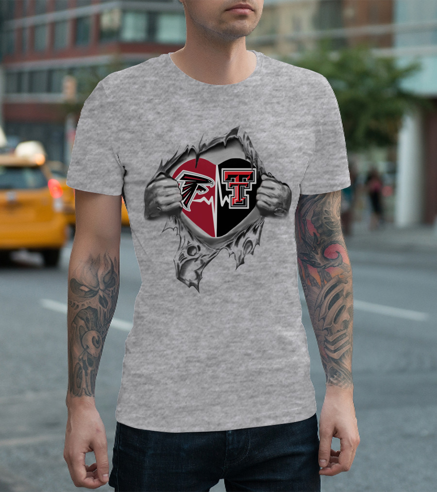 Falcons Texas Tech Heart Logo in Ripped Metal T-Shirt