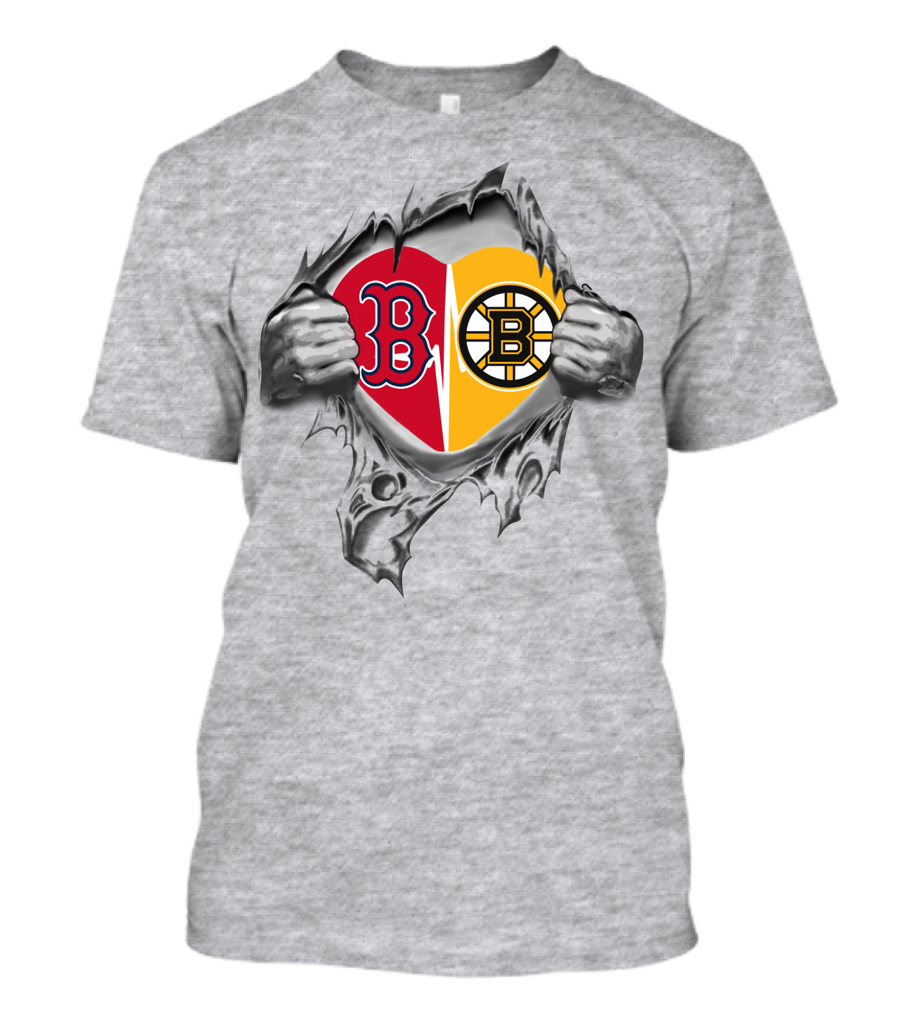 Redsox Bruins Heart Logo Tearing Open T-Shirt