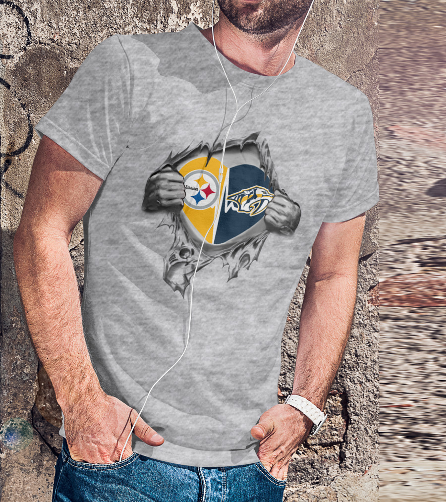 Steelers Predators Heart Logo Ripped T-Shirt