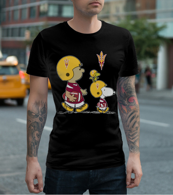 Arizona State Sun Devils Snoopy And Woodstock Football Helmets T-Shirt