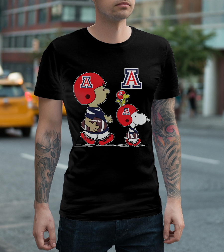 Arizona Wildcats Snoopy Football Peanuts Characters in Team Helmets T-Shirt